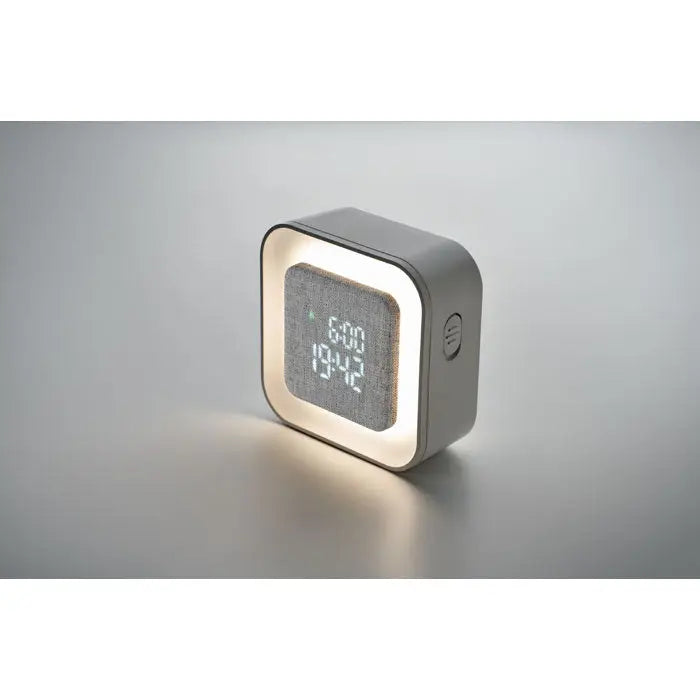 Ceas cu alarma gri din material reciclat ABS RPET cu display texturat din material textil si margini iluminate
