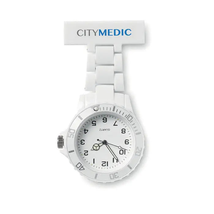 Ceas de asistenta white citymedic cu bratara segmentata eleganta si cadran minimalist pentru asistente