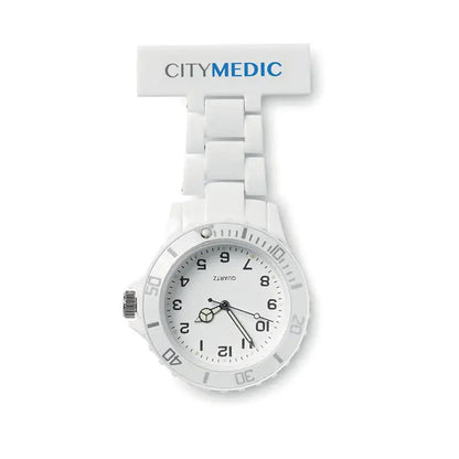 Ceas de asistenta white citymedic cu bratara segmentata eleganta si cadran minimalist pentru asistente