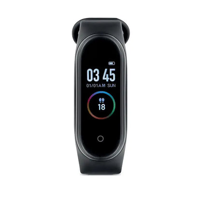 Ceas de sanatate fara fir inteligent Xiaomi Mi Band 4 negru cu ecran oval afisand timpul si numarul de pasi