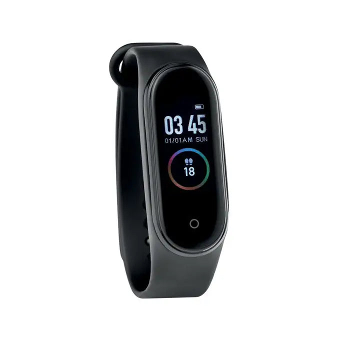 Ceas de sanatate fara fir inteligent xiaomi mi band 4 negru cu ecran curbat afisand ora si numar pasi