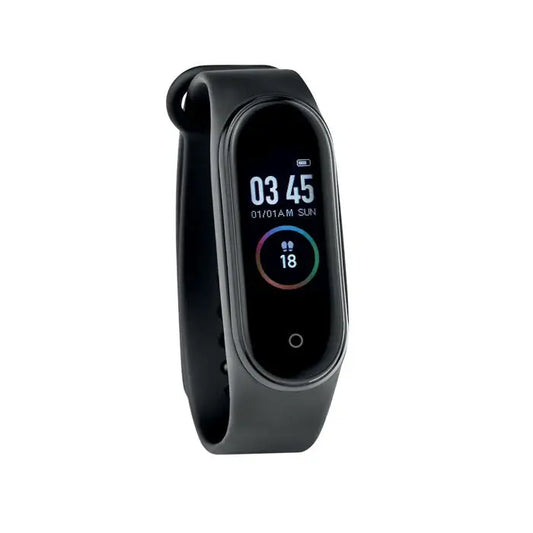 Ceas de sanatate fara fir inteligent xiaomi mi band 4 negru cu ecran curbat afisand ora si numar pasi