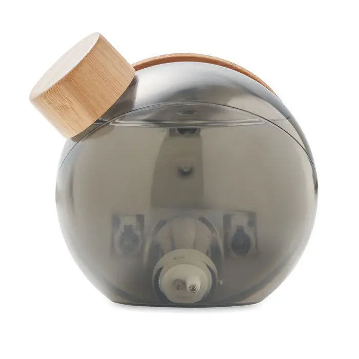 Ceas lcd din bambus cu bila electrica transparenta gri si capac de lemn natural minimalist