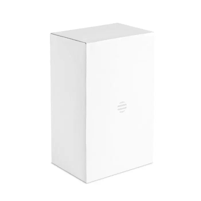 Cutie alba dreptunghiulara cu logo circular subtil pentru ceas led si incarcator wireless 5w