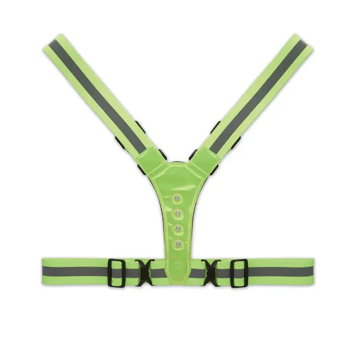 Centura de corp reflectorizanta cu led verde lime cu barete negre si inchideri cu catarama pentru siguranta