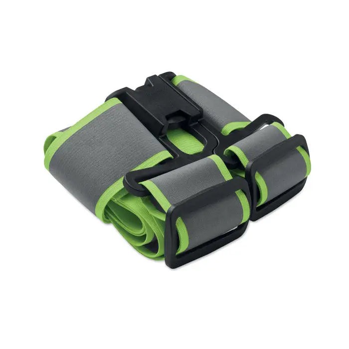 Centura reflectorizanta 360 reglabila gri si verde neonz cu catarame din plastic negru pentru bagaje