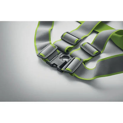 Centura reflectorizanta 360 reglabila gri cu trim verde lime si catarame negre din plastic pentru siguranta