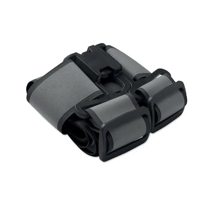 Centura reflectorizanta 360 reglabila din material textil gri cu catarame si reglaje negre din plastic