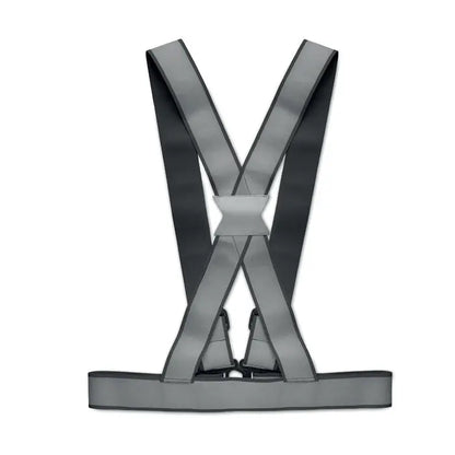 Centura reflectorizanta 360 reglabila gri cu design x si bretele reglabile din material reflectorizant