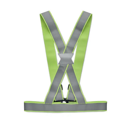 Centura reflectorizanta 360 reglabila lime verde cu benzi gri reflectorizante si design x central
