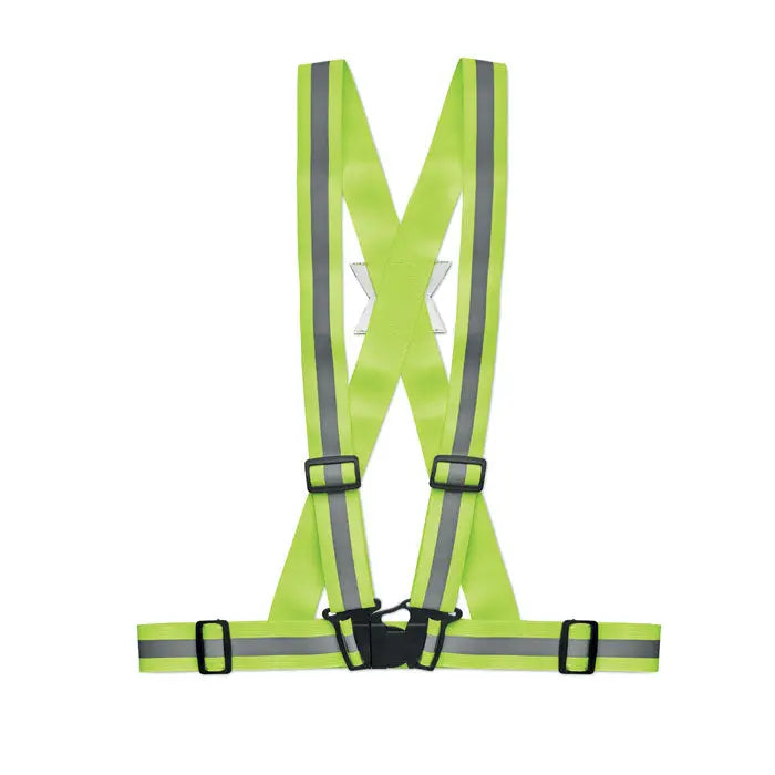 Centura reflectorizanta pentru corp verde lime cu dungi gri si catarame negre din plastic