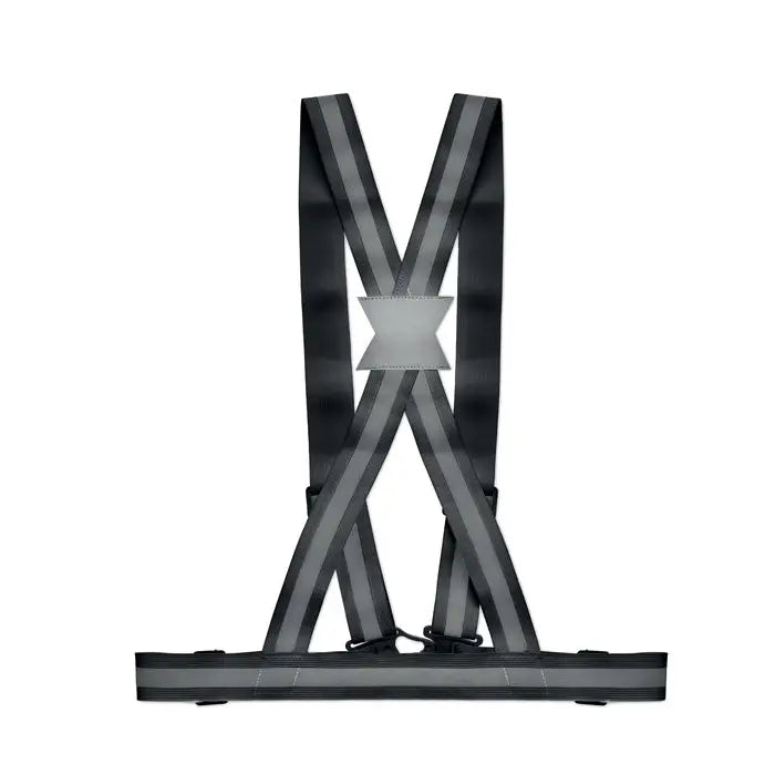 Centura reflectorizanta pentru corp neagra cu dungi gri si reflector central in forma de stea