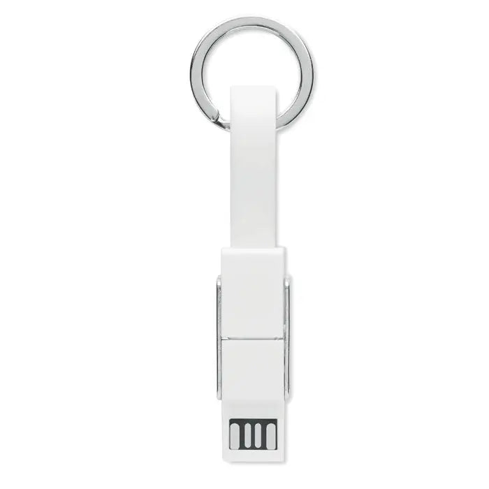 Cheie cu cablu 4 în 1 alb usb flash drive cu design minimalist și inel metalic argintiu pentru breloc
