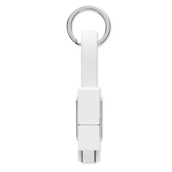 Cheie cu cablu 4 in 1 alb usb-c la lightning cu design minimalist si inel metalic argintiu pentru chei