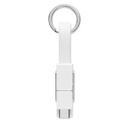 Cheie cu cablu 4 in 1 alb usb-c la lightning cu design minimalist si inel metalic argintiu pentru chei