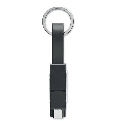 Cheie cu cablu 4 in 1 negru cu inel metalic argintiu si conector usb pentru incarcare si transfer date