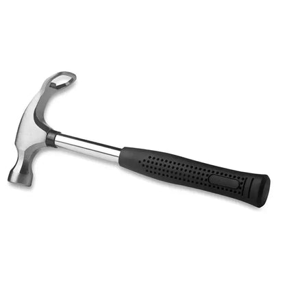 Ciocan cu deschizator de sticle negru cu maner de cauciuc si cap metalic argintiu multifunctional
