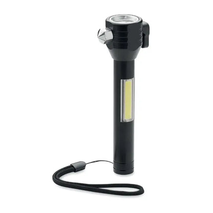 Ciocan de urgenta 3 in 1 negru multifunctional cu ciocan pentru urgenta si lanterna led cu prindere texturata si curea de mana