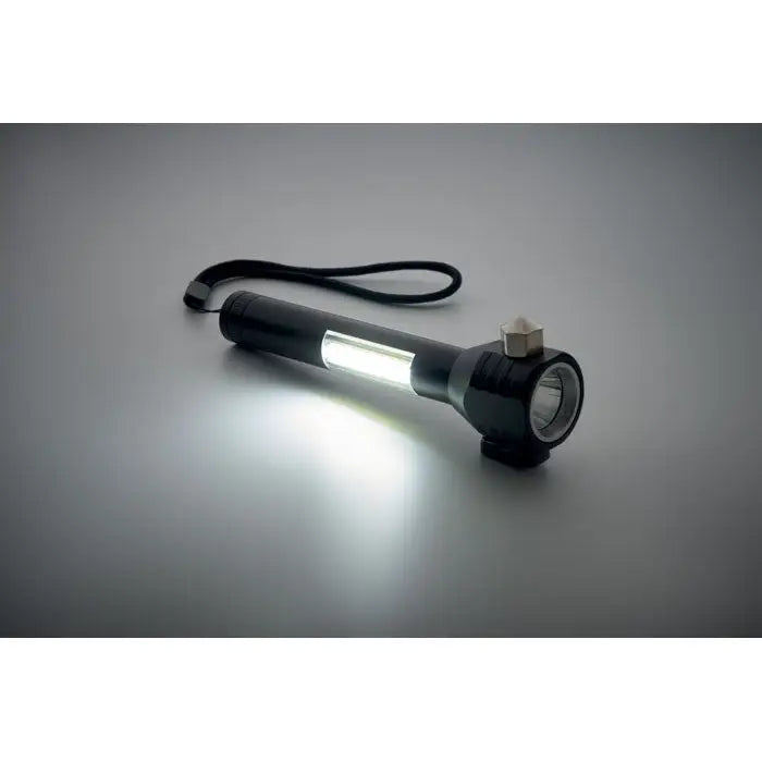 Ciocan de urgenta 3 in 1 led negru with textured grip and bright white flashlight beam with black wrist strap