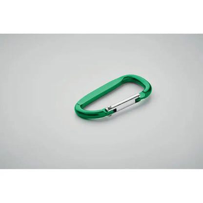 Clip carabinier din aluminiu verde cu zavor argintiu pentru agatare sigura si usoara