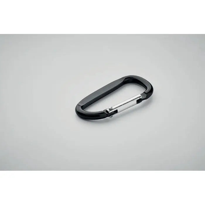 Clip carabinier din aluminiu negru cu poarta argintie pentru agatat si fixat obiecte