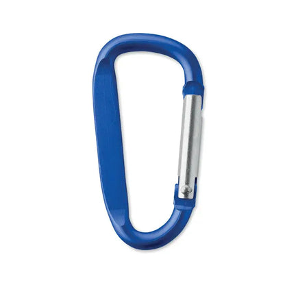 Clip carabinier din aluminiu albastru cu mecanism de poarta argintiu destinat agatarilor diverse
