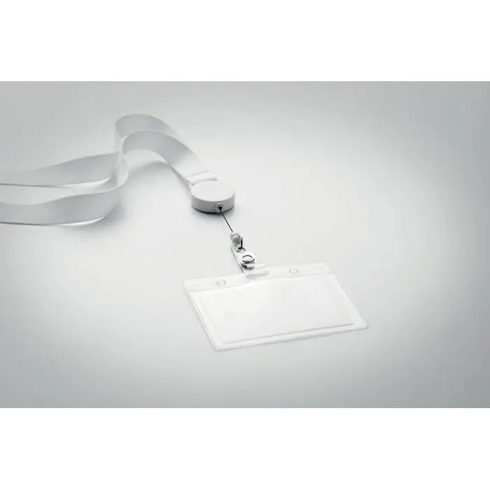 Clip retractabil pentru snur alb cu suport transparent pentru badge id pentru utilizare retractabila si practica