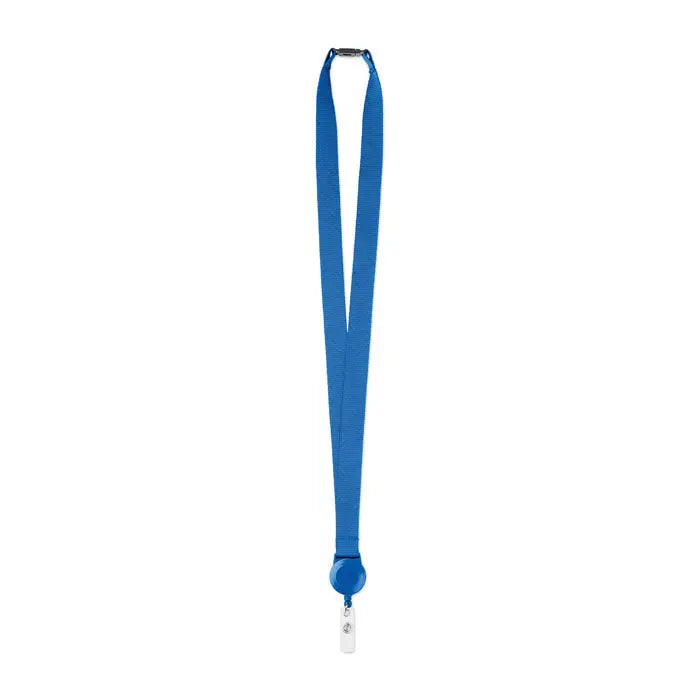 Clip retractabil pentru snur albastru cu clema din plastic si carlig metalic pentru accesorii