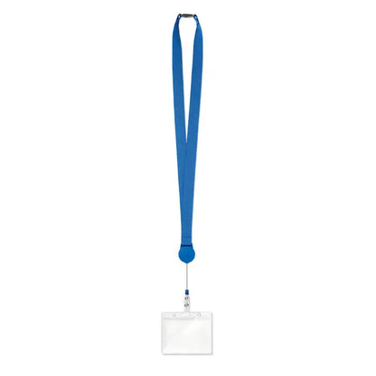 Clip retractabil pentru snur albastru cu suport transparent pentru ecuson din plastic
