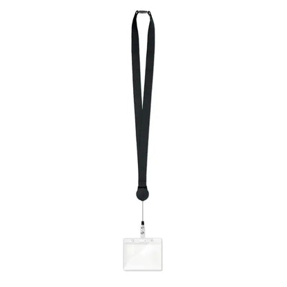 Clip retractabil pentru snur negru cu mecanism retractabil si suport transparent pentru id din plastic