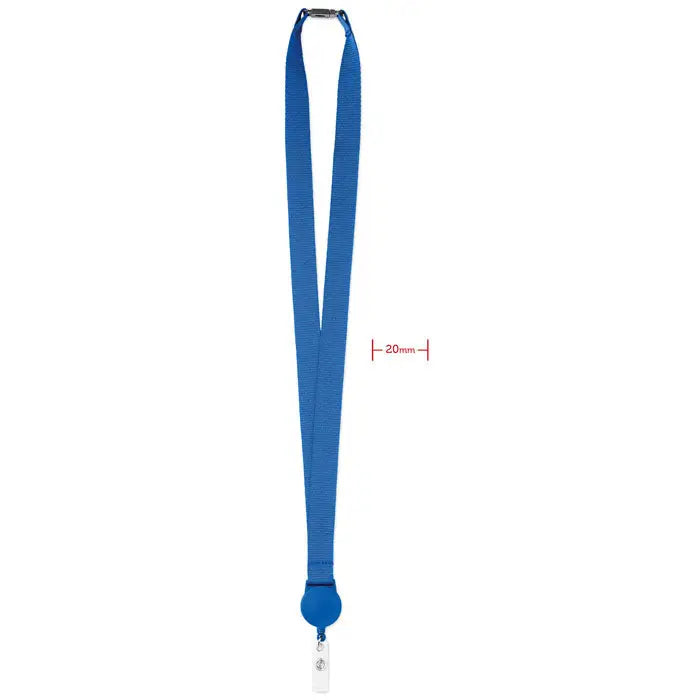 Clip retractabil pentru snur albastru cu clips din plastic si carabiniera metalica pentru prindere usoara