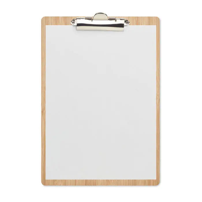Clipboard a4 din bambus sleek cu agrafă metalică argintie și foaie albă goală