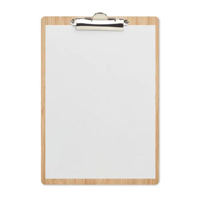 Clipboard a4 din bambus sleek cu agrafă metalică argintie și foaie albă goală