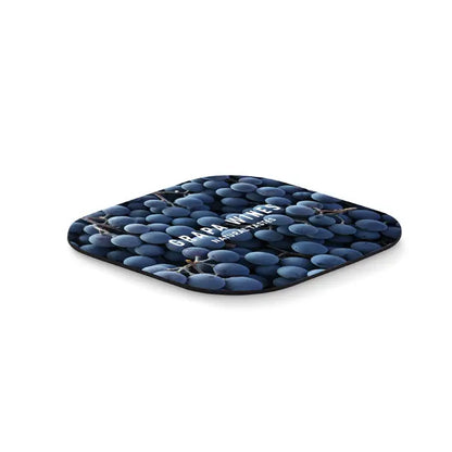 Coaster de sublimare patrat cu print detaliat de struguri albastri inchisi si text handcrafted pe fundal alb