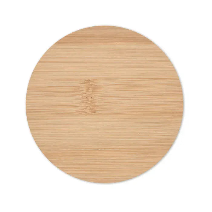 Coaster rotund din bambus cu finisaj natural maro deschis si textura vizibila a fibrei lemnului