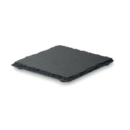 Coaster de ardezie neagra cu margini naturale si finisaj mat, prevazut cu fund eva pentru protectie eficienta