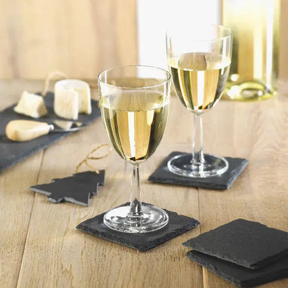 Coasters de ardezie negri cu suprafata texturata naturala si fund eva pentru protectie si stabilitate