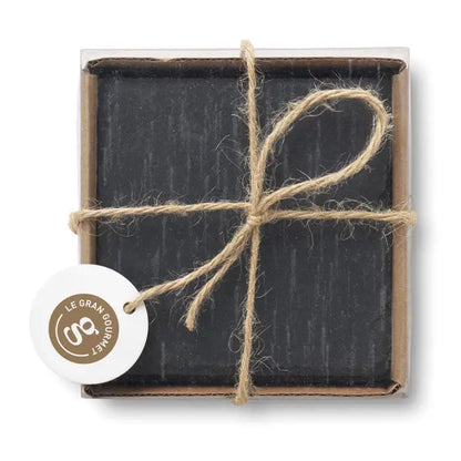Coastere de ardezie negre cu fund eva ambalate in cutie cadou legata cu sfoara rustica si eticheta le gran gourmet