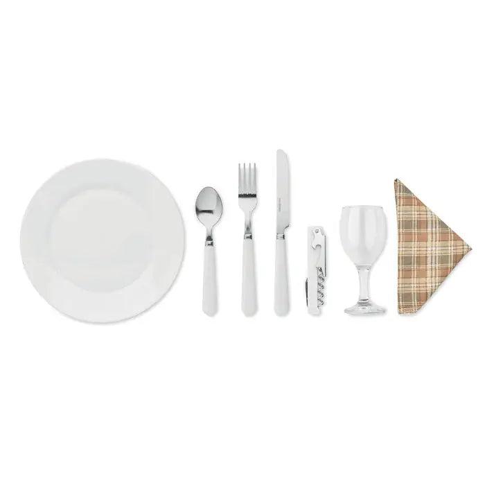 Farfurie de cină ceramică albă cu finisaj lucios pentru cos de picnic din rachita 2 persoane