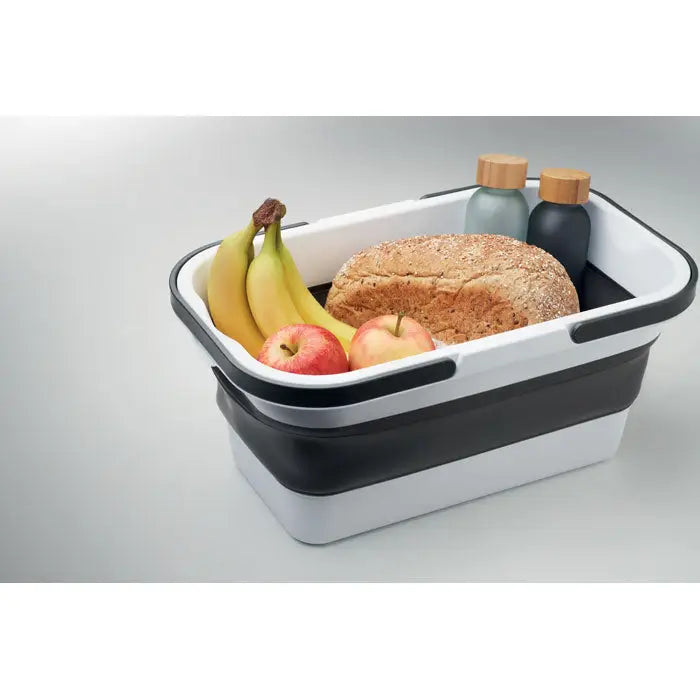 Cos de picnic pliabil din plastic alb-negru cu mânere întărite pentru depozitare practică