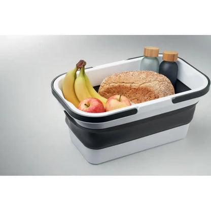 Cos de picnic pliabil din plastic alb-negru cu mânere întărite pentru depozitare practică