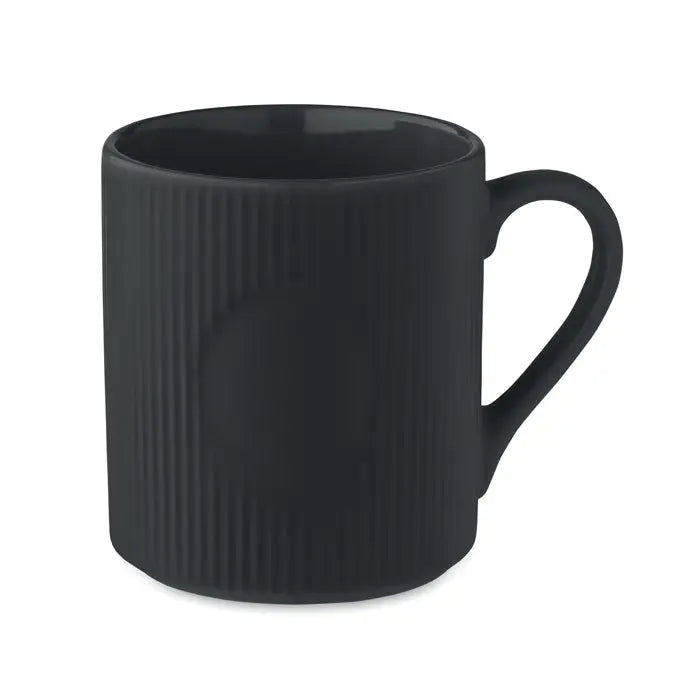 Covoraș de cană din ceramică neagră cu textură nervurată vertical și finisaj lucios, capacitate 340 ml