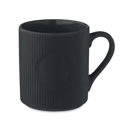 Covoraș de cană din ceramică neagră cu textură nervurată vertical și finisaj lucios, capacitate 340 ml
