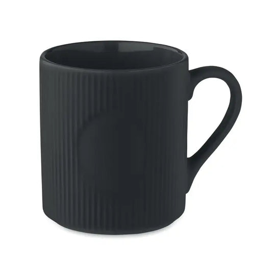 Covoraș de cană din ceramică neagră cu textură nervurată vertical și finisaj lucios, capacitate 340 ml