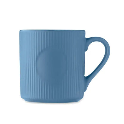 Covoraș de cană din ceramică albastru mat cu textură nervurată vertical și mâner rotunjit neted 340 ml
