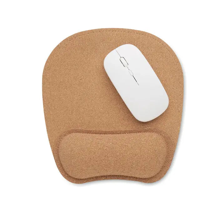 Beige covoras de mouse ergonomic din pluta cu suprafata neteda si suport pentru incheietura mainii