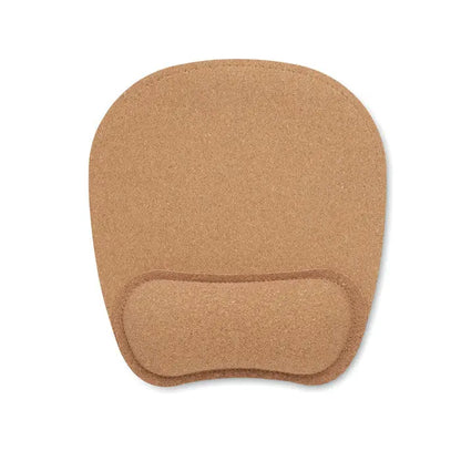 Covoras de mouse ergonomic din pluta bej cu suport pentru incheietura integrat pentru confort la utilizare