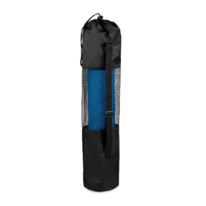 Covoraș de yoga eva 4 0 mm cu husă, geantă neagră din plasă cu interior albastru și curea de umăr reglabilă