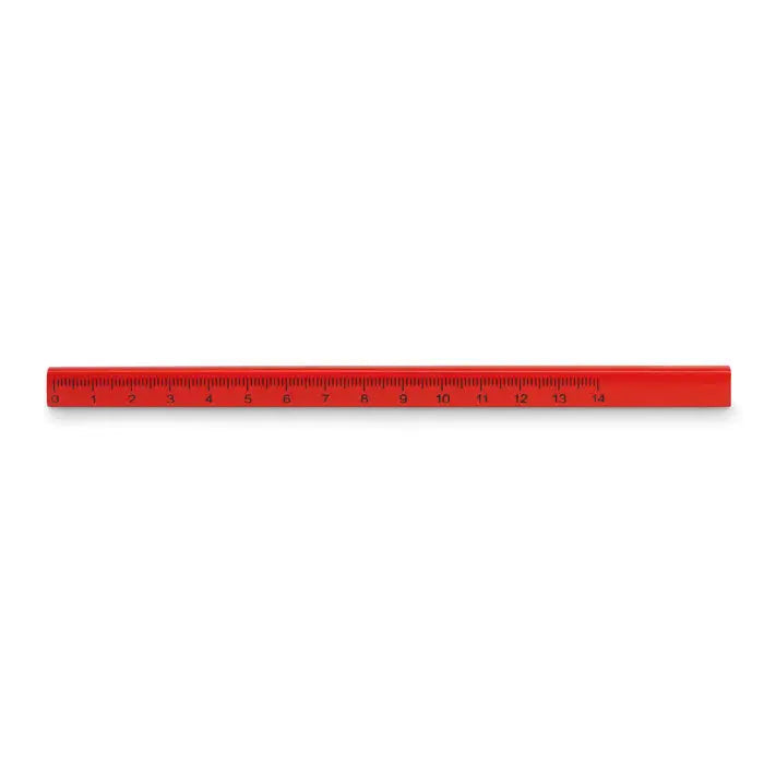 Creion de dulgheri cu rigla din plastic rosu cu marcaje negre pentru masuratori precise