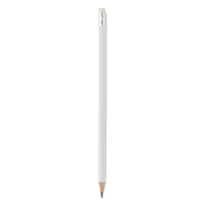 Creion natural alb cu radiera argintie si varf de grafit ascutit pentru scris si desen